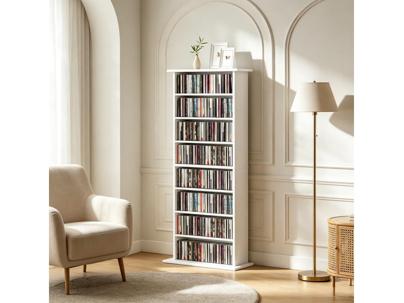  Meuble de rangement cd dvd 8 compartiments réglables blanc homvra  - Conforama E