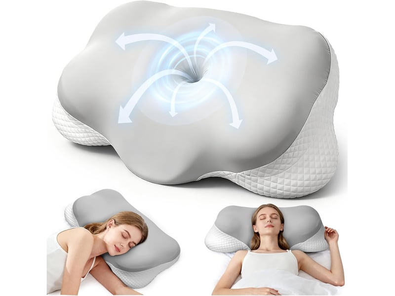  Oreiller ergonomique cervical, oreiller mémoire forme respirant,  pour les dormeurs sur le côté, le dos et le ventre, 64x35.9x13cm,gris  - Conforama A