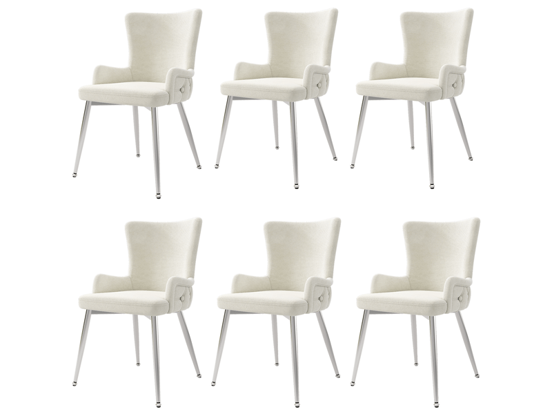  Lot de 6 chaises de salle à manger en velours beige avec pieds en métal argenté  - Conforama A