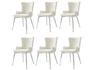 Lot de 6 chaises de salle à manger en velours beige avec pieds en métal argenté