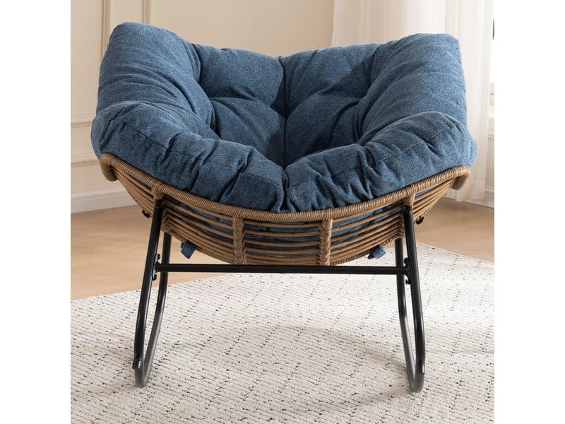  Fauteuil à bascule moderne en chenille bleu 98x102x77 cm  - Conforama D