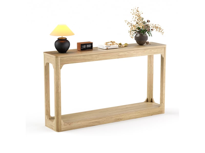  Console de 140 cm avec 2 niveaux de rangement, style moderne, pour entrée, couloir et salon en mdf naturel  - Conforama A