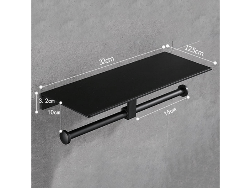  Porte-papier toilette, sans perçage, avec support pour téléphone, support mural double, pour salle de bain (noir, 1 pièce)  - Conforama B