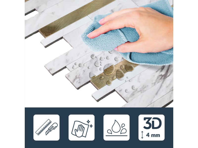  Crédence adhésive murale 3d motif lamelles 4 pièces 25x25 cm  - Conforama D