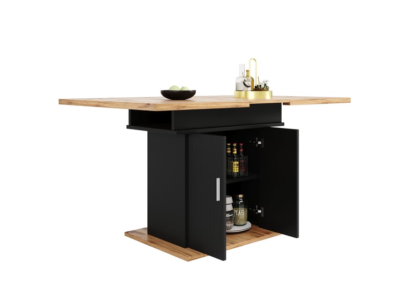 Table extensible (110)140x80x76 cm, design à motif ondulé unique, plateau réglable, style moderne, mdf, noir - Conforama C
