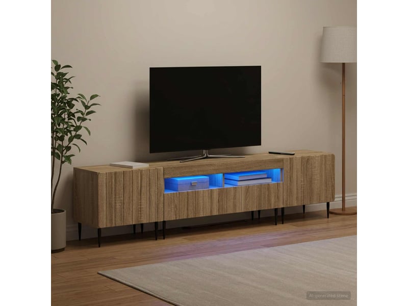Meuble tv - banc tv - meuble de rangement led 5 pièces chêne sonoma bois d'ingénierie - Conforama C