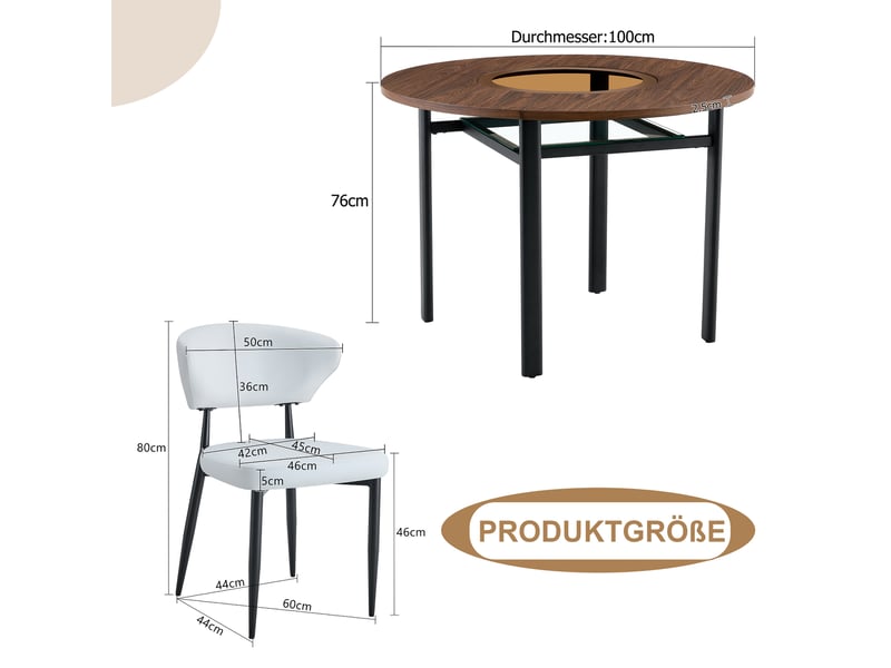  Ensemble table ronde et chaises blanches, table ronde diamètre 100 cm, plateau effet bois et 2 sièges en similicuir blanc  - Conforama E