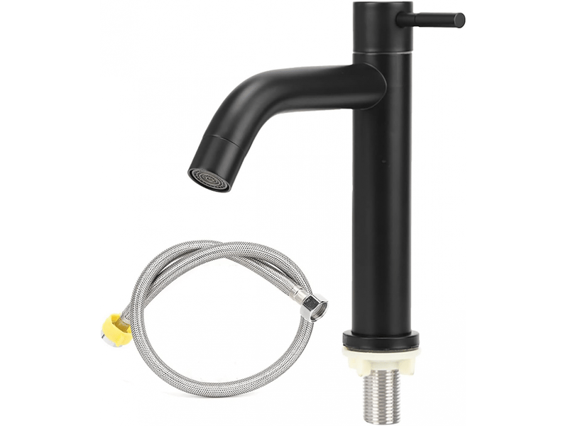  Robinet de salle de bain en acier inoxydable, robinet d'eau froide à poignée unique (noir), tuyau de 60 cm  - Conforama A