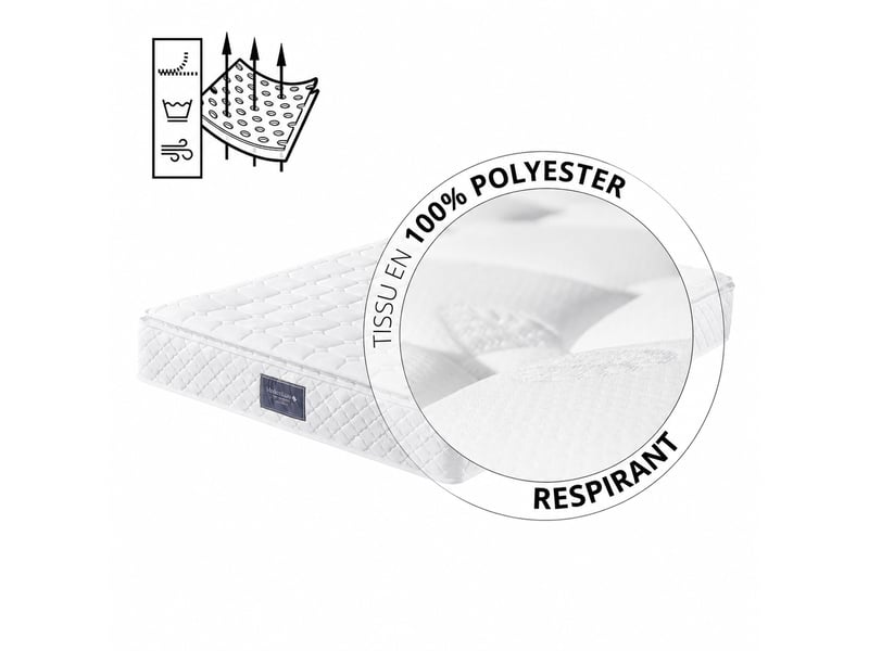  Lit coffre 140x200 avec matelas, sommier relevable et revêtement en lin beige  - Conforama E