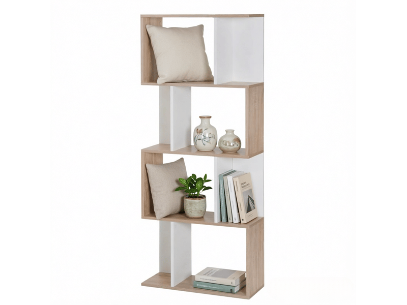  Bibliothèque en s avec 4 étagères, rangement ouvert bicolore bois naturel et blanc  - Conforama A