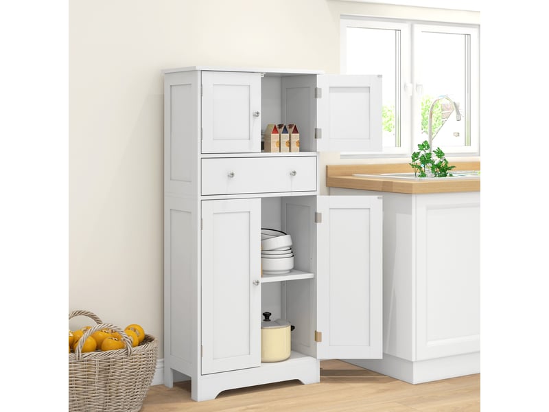  Armoire de cuisine buffet cuisine avec placards, étagères réglables, tiroir, blanc, 60 x 30 x 128 cm  - Conforama D