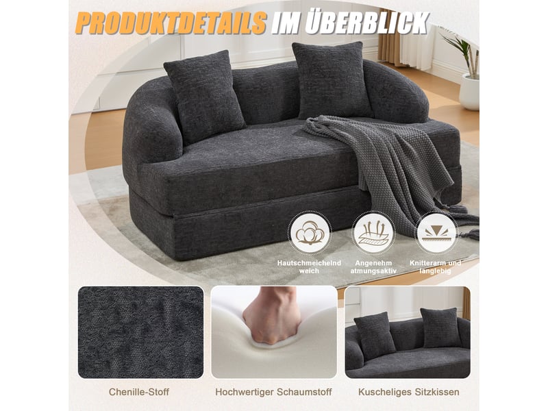 Canapé convertible, canapé-lit, en chenille, gris foncé, 2 en 1, pliable, mobilier pour espace de vie, pour salon et séjour - Conforama R