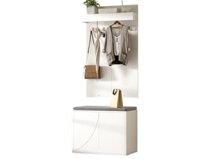 Ensemble vestiaire 3 en 1 blanc, panneau de particules, 35 × 60 × 145 cm, 2 portes, 4 crochets, banc intégré, pour entrée