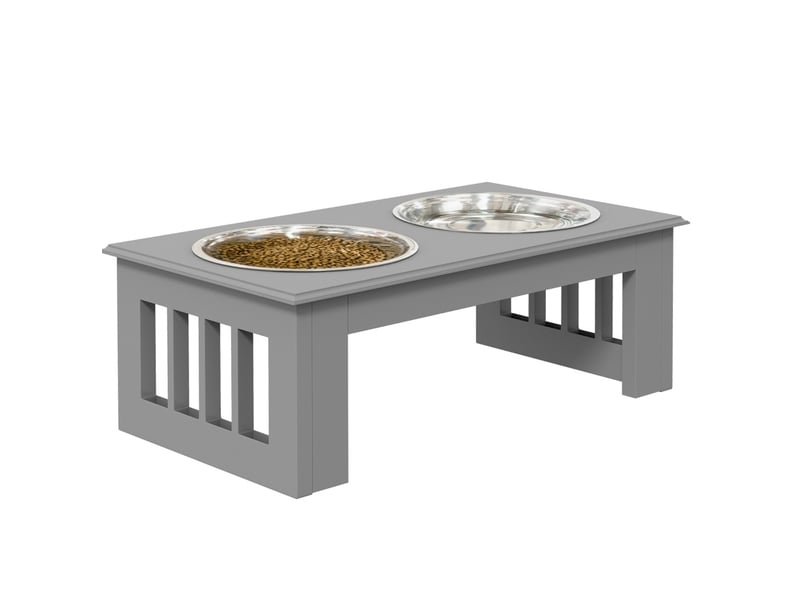  Support avec deux bols 44x24x15 cm surélevé mdf gris  - Conforama A