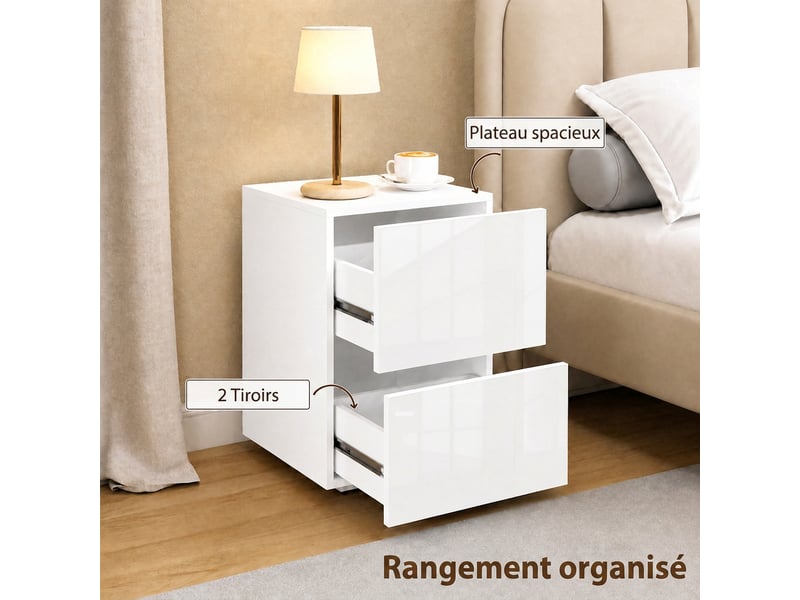  Lot de 2 chevets design blanc laqué 2 tiroirs  - Conforama E