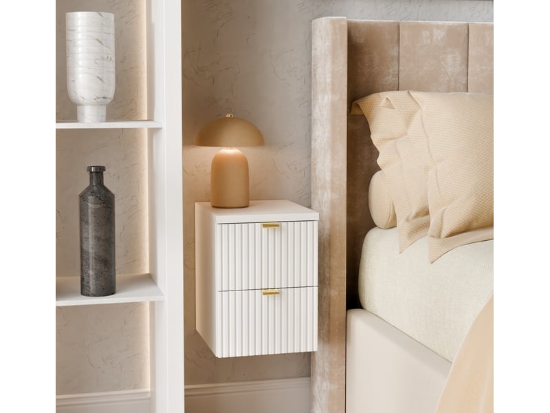 Table de chevet suspendue blanche – 25 cm, 2 tiroirs et façades cannelées - Conforama B
