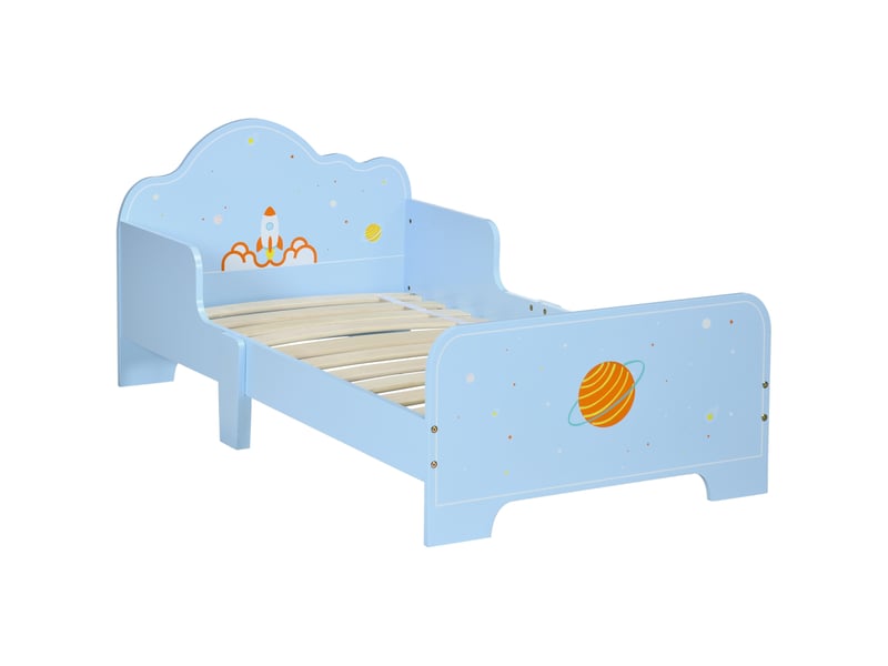  Lit enfant 140x70 bleu avec barrières de protection, motif espace, 143x74x59 cm  - Conforama A