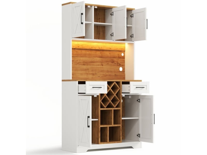 Servers, sideboards & buffets - armoire de cuisine, meuble de rangement haut avec éclairage led, cellier équipé de casiers - mdf - blanc - 105 x 40 x 180 cm - usage domestique - installation simple N635P4818313233W - Conforama E