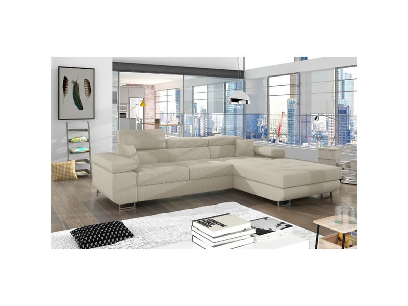  Canapé d'angle convertible amanda beige velours côtelé avec coffre  - Conforama B