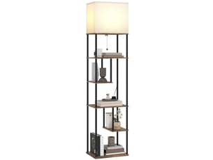 Lampadaire avec étagères, lampadaire sur pied de salon dimmable, télécommande, 40 x 29 x 171 cm, brun rustique
