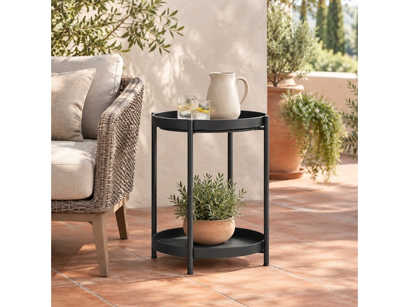  Table d’appoint ronde à 2 niveaux avec patins réglables - lpospi - rangement en acier noir, 44 × 44 × 56 cm  - Conforama C