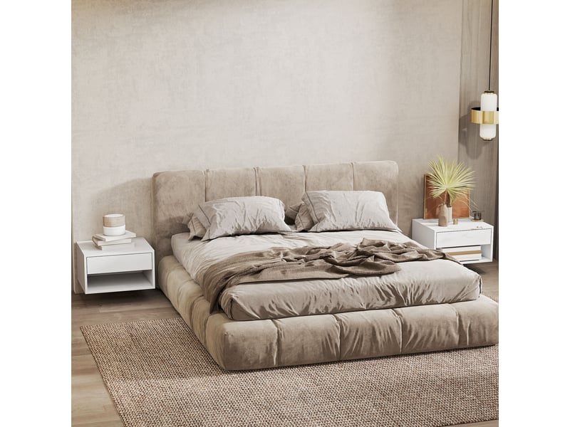  Lot de 2 tables de chevet murales, tables de nuit, tiroir, compartiment ouvert, plateau, 37 x 32 x 21 cm, blanc  - Conforama D