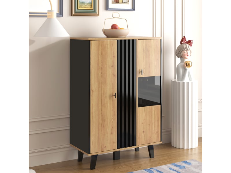  Vitrine buffet avec 2 portes, 3 étagères et led, meuble de rangement pour salon, en panneaux de particules, bois 80×40×120 cm - uvrion  - Conforama C