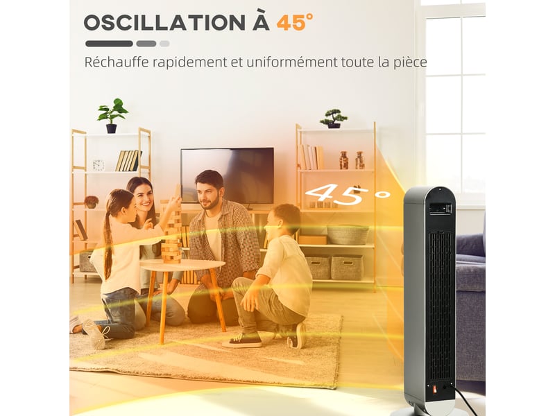  Chauffage soufflant oscillant 11002200 w - télécommande incluse - mini radiateur céramique ptc - chauffage d'appoint noir  - Conforama W
