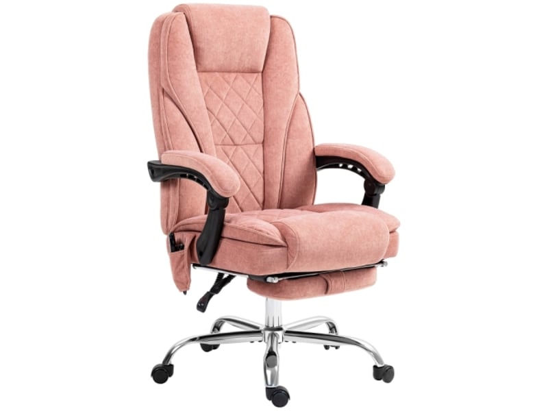  Chaise de bureau massante avec chaleur, inclinable, repose-pieds, télécommande, poche latérale, rose  - Conforama A