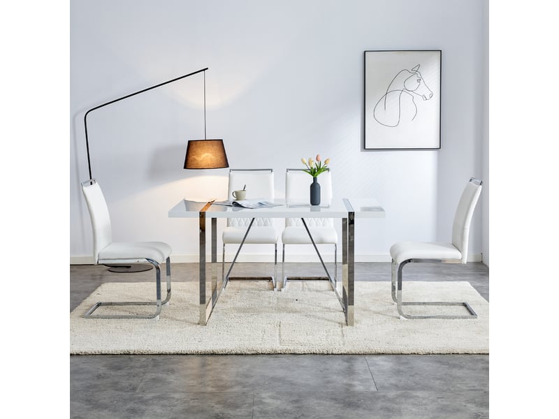  Lot de 2 chaises de salle à manger blanches, dossier en pu et lin, métal  - Conforama D