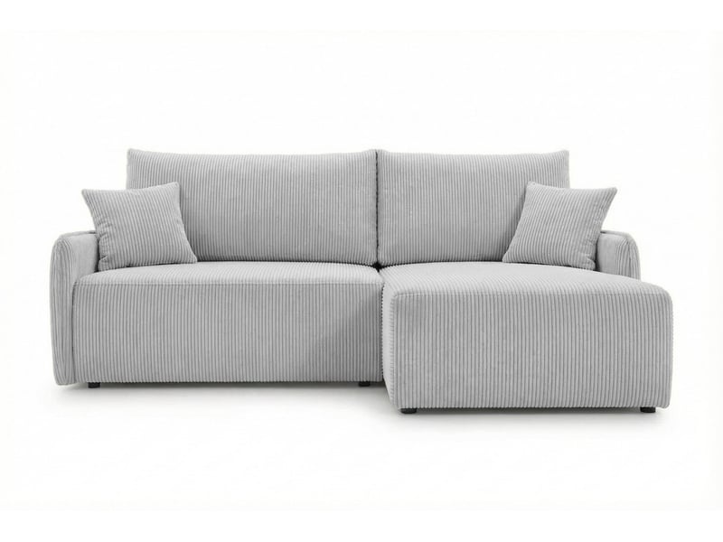  Sacha - canapé d'angle convertible petit velours côtelé 3 places gris clair  - Conforama A
