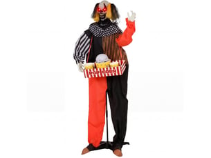 Décoration halloween animée clown pop-corn à tête jaillissante, yeux lumineux et sons, en plastique noir, 50 × 35 × 180 cm