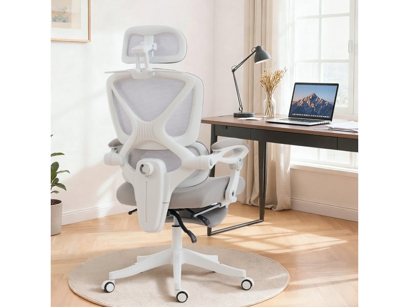  Fauteuil de bureau ergonomique gris, avec repose-pieds, dossier inclinable à 135° et soutien lombaire  - Conforama B