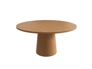 Table à manger ronde 110 cm, style campagne, plateau mdf, placage chêne