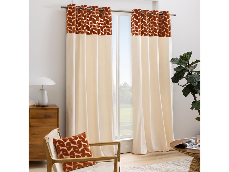  Rideau tamisant à œillets en velours avec bandeau géométrique 140x240 cm  - Conforama B