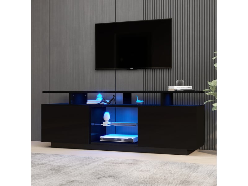  Meuble tv modenvie led 16 couleurs 140 x 35 x 55 cm noir avec 2 portes  - Conforama D