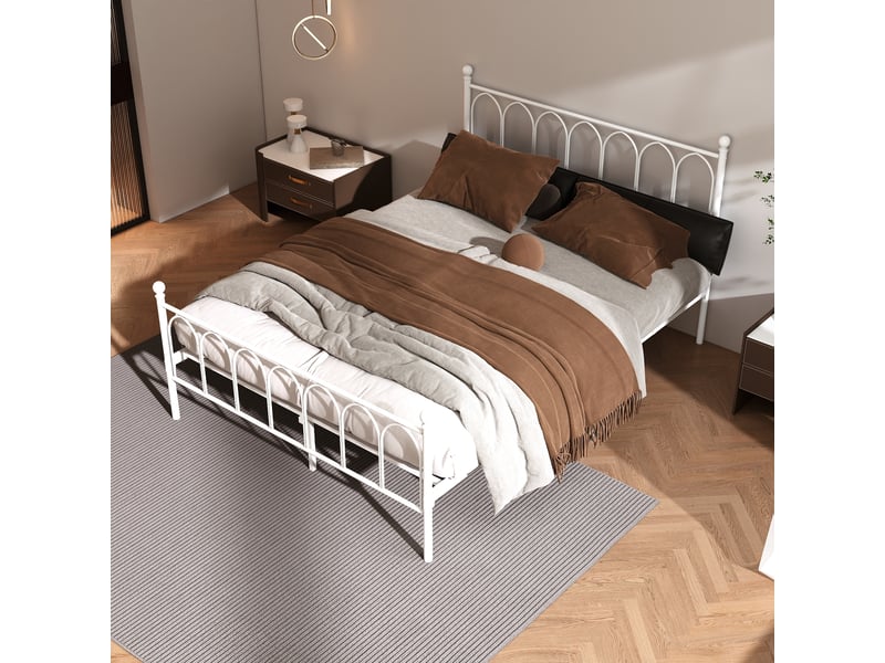  Lit simple 140 × 200 cm 1 place avec rangement sous le lit et structure anti-bruit, sans matelas, en métal, blanc  - Conforama E
