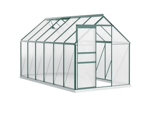 Serre de jardin en polycarbonate 190 x 375 x 199 cm, avec fenêtre ouvrante et porte coulissante, structure en aluminium, verte