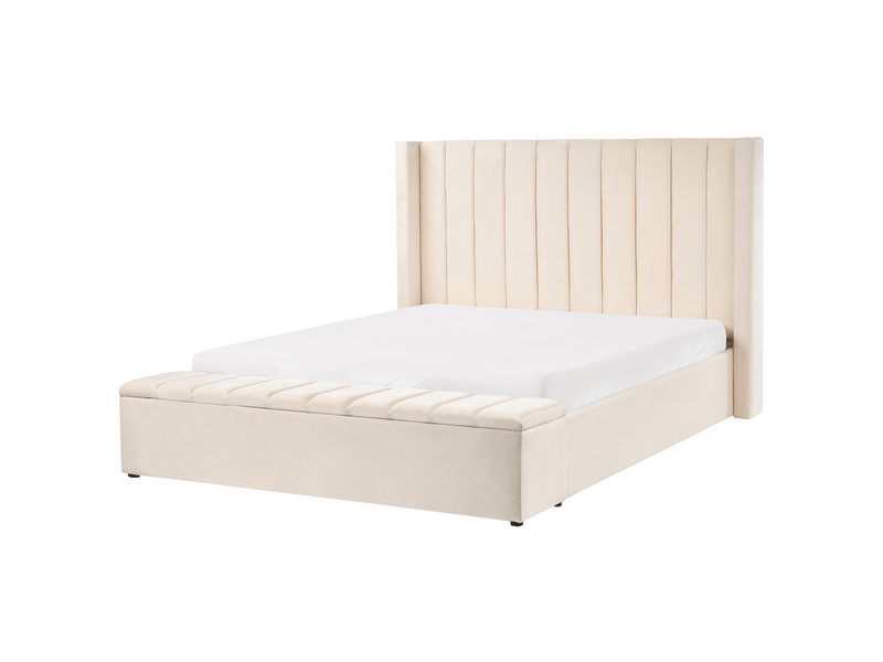  Lit à eau avec banquette de rangement velours noyers 160 x 200 cm blanc cassé  - Conforama D