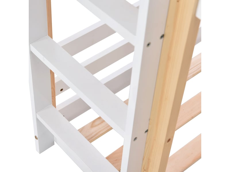  Lit superpose cabane 90x200cm - avec escalier - lit cabane enfant avec tableau noir, barrière de sécurité et sommier blanc  - Conforama D