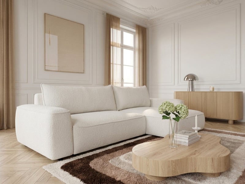  Bobochic canapé d'angle réversible convertible honore tissu chenille blanc HONORE - Conforama B