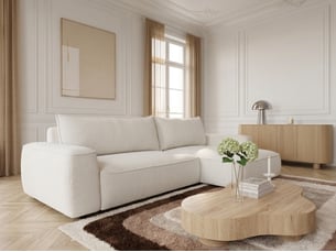 Canapé d'angle réversible convertible <strong>BOBOCHIC</strong> <strong>HONORE</strong> 3 places Tissu blanc avec coffre de rangement