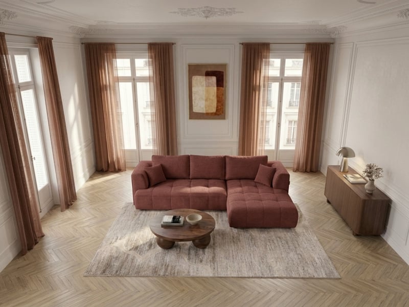  Bobochic canapé d'angle convertible avance-recule électrique clovis tissu lisse rouge  angle droit CLOVIS - Conforama C