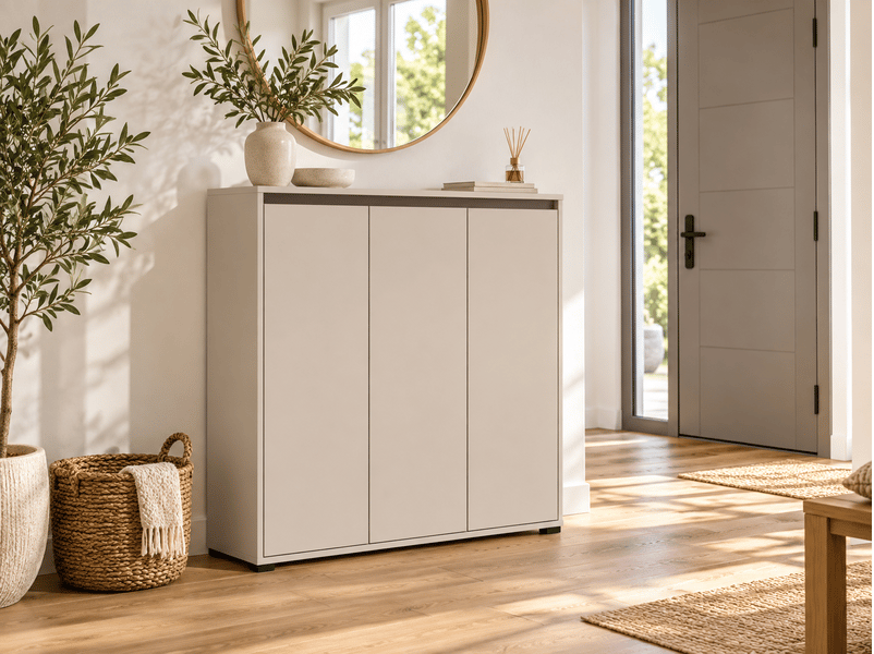  Armoire meuble à chaussures 3 portes coloris cachemire - longueur 103 x profondeur 34 x hauteur 108,3 cm  - Conforama B