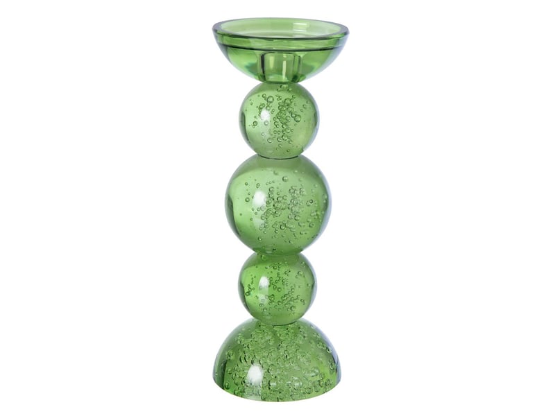  Bougeoir boules en verre ilias 26cm vert olive  - Conforama A