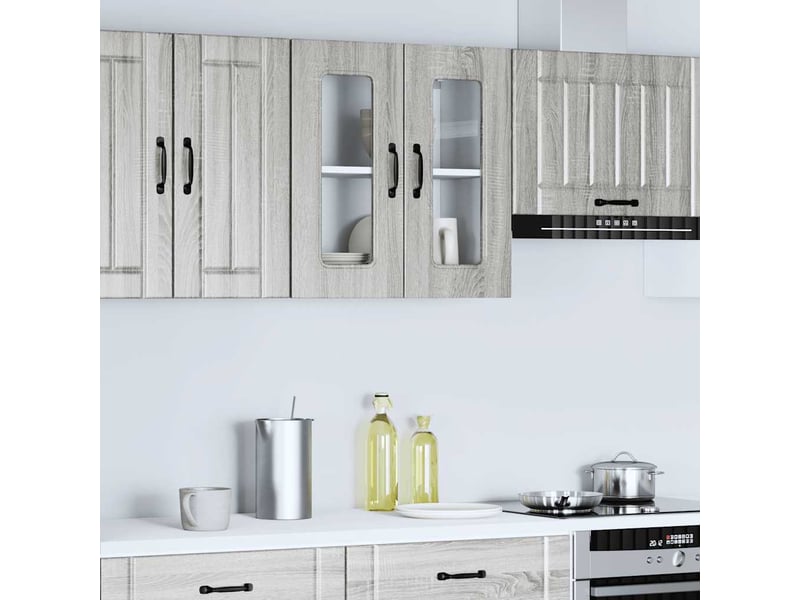 Armoire murale de cuisine avec porte vitrée kalmar bois d'ingénierie gris sonoma shl8679 - Conforama C