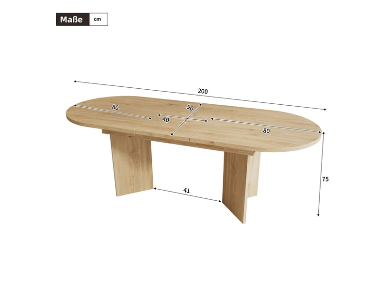 Table à manger extensible 160–200 x 90 x 75 cm, avec bords arrondis, plateau épais, pour 6 à 8 personnes, chêne - Conforama C