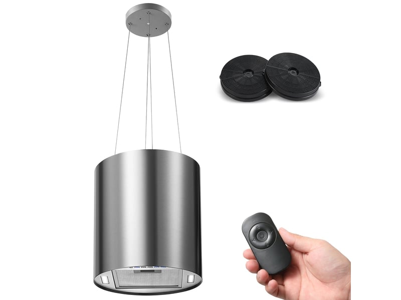 Hotte aspirante îlot à recyclage en inox 35 cm, hotte îlot 700 m³h, 3 vitesses, filtre à charbon actif et éclairage led - Conforama A