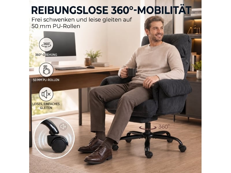  Fauteuil de bureau 80 x 77 cm – gris foncé – dossier inclinable à 135°, repose-pieds et roulettes  - Conforama D