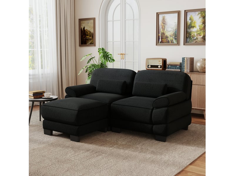  Canapé 2 places avec pouf 194x161x94 cm noir  - Conforama W